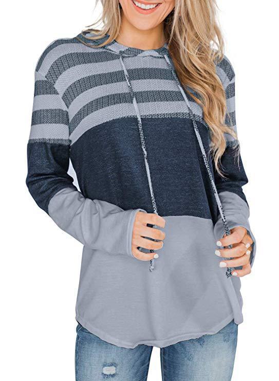 New Top Loose Design Hoodie Pullover Long Sleeve Contrast Sweat Shirt Striped Sweater