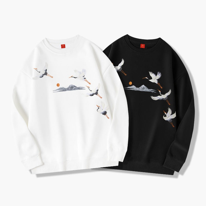 Chinese Ibis Embroidered Sweatshirt Hip Hop Streetwear