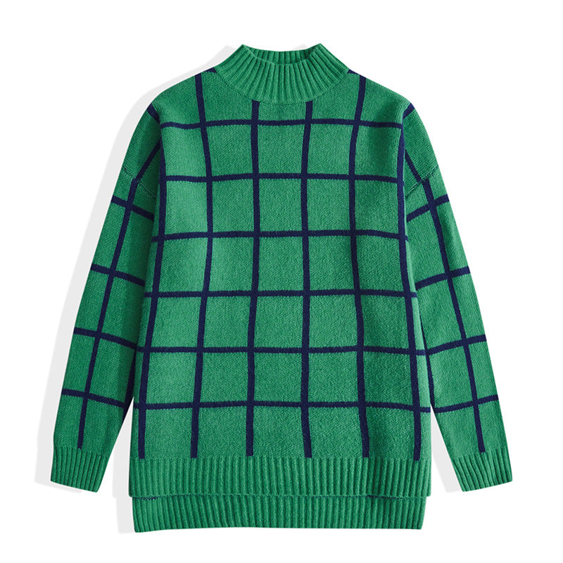 Sweet Girl Personality Knitwear Casual Checkered Sweater for Smart Office Wear