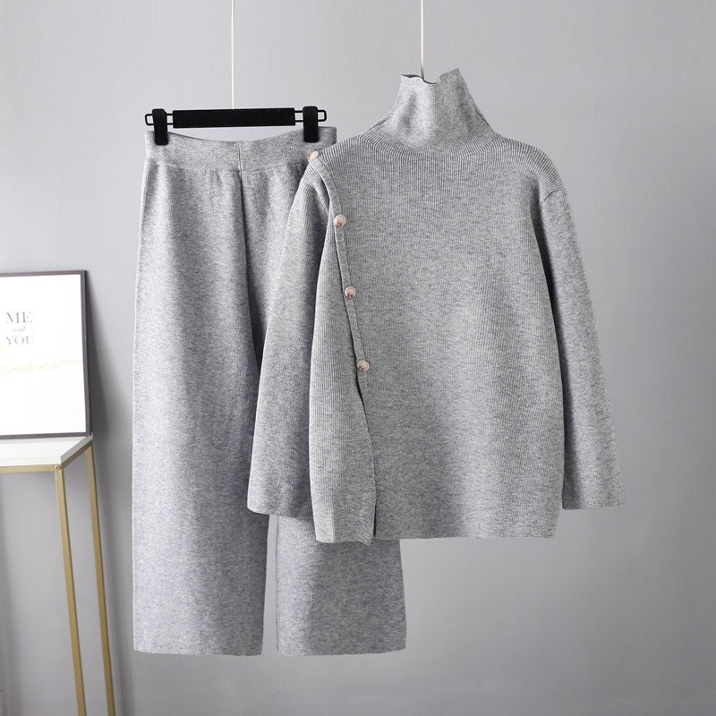 Two Piece Set Sweater with Wide-Legged Comfy Pants for Smart Casual Office Wear for skinny people