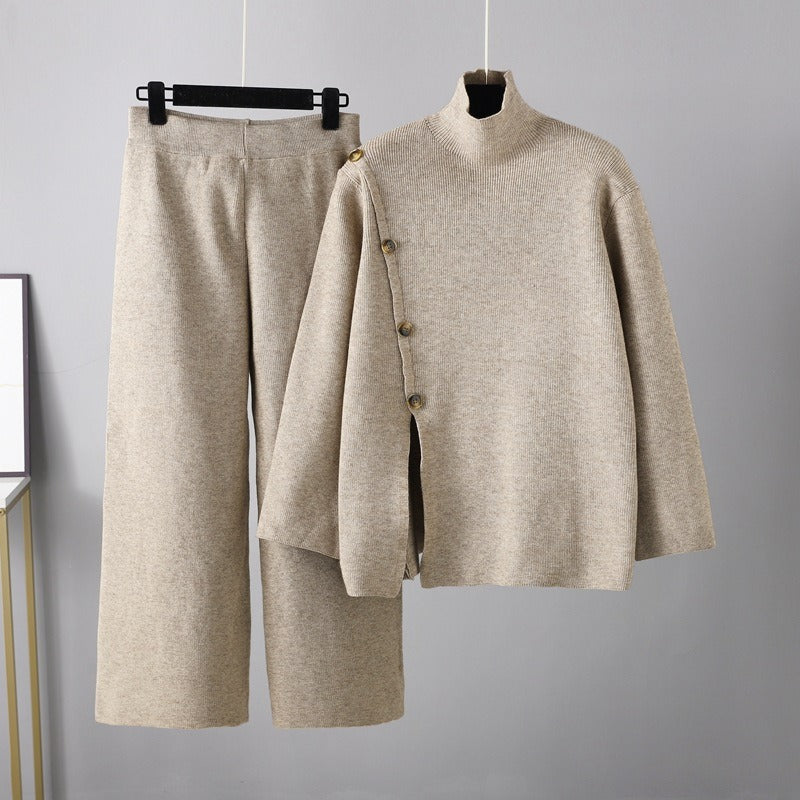 Two Piece Set Sweater with Wide-Legged Comfy Pants for Smart Casual Office Wear for skinny people