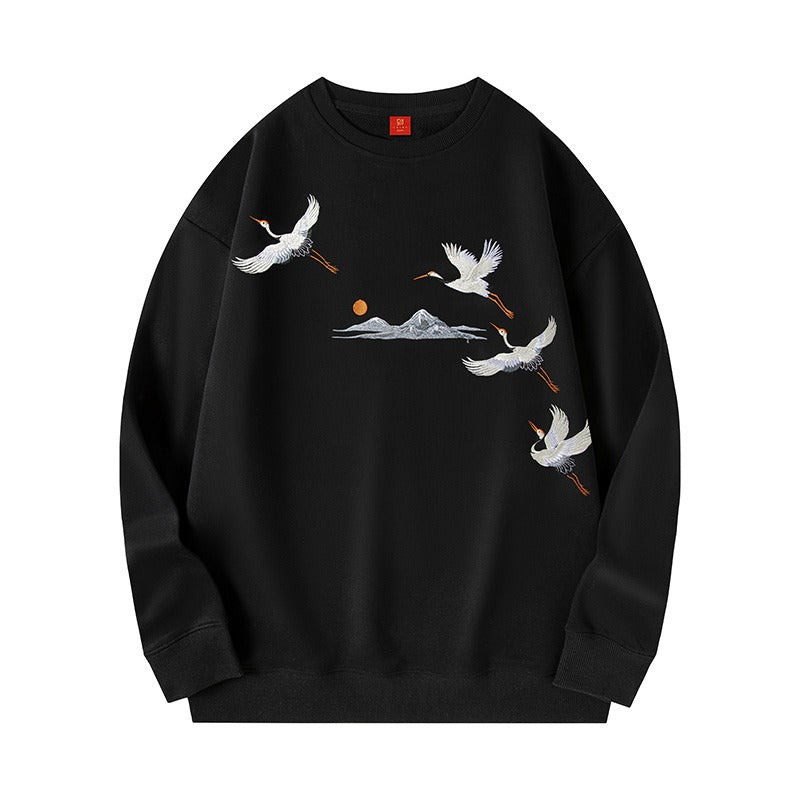 Chinese Ibis Embroidered Sweatshirt Hip Hop Streetwear