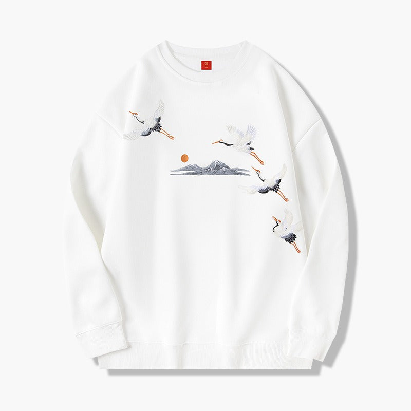 Chinese Ibis Embroidered Sweatshirt Hip Hop Streetwear