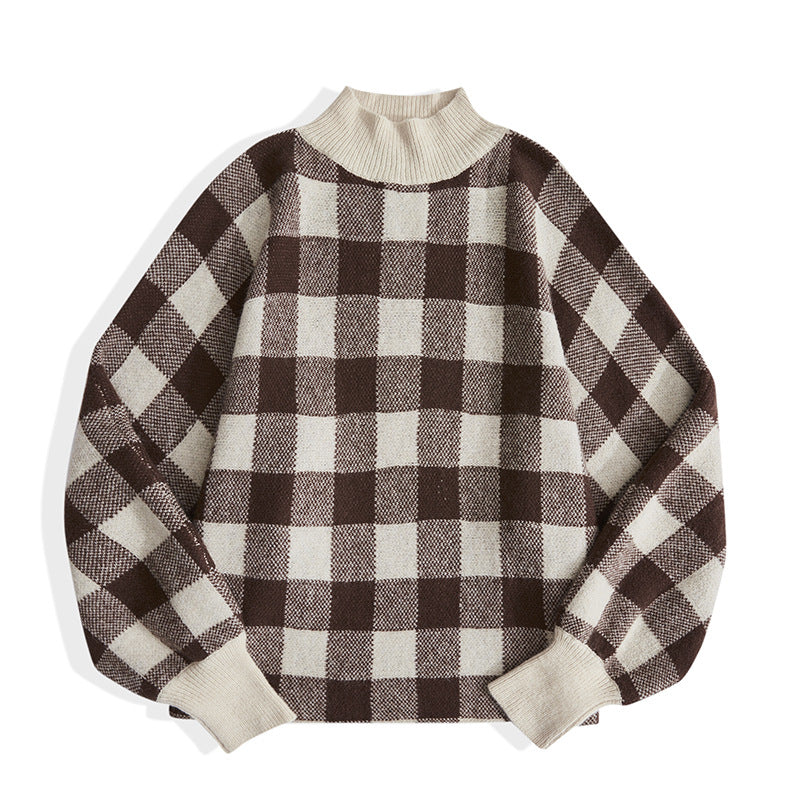 Comfy and Smart High Collar Checkered Sweater for UNISEX