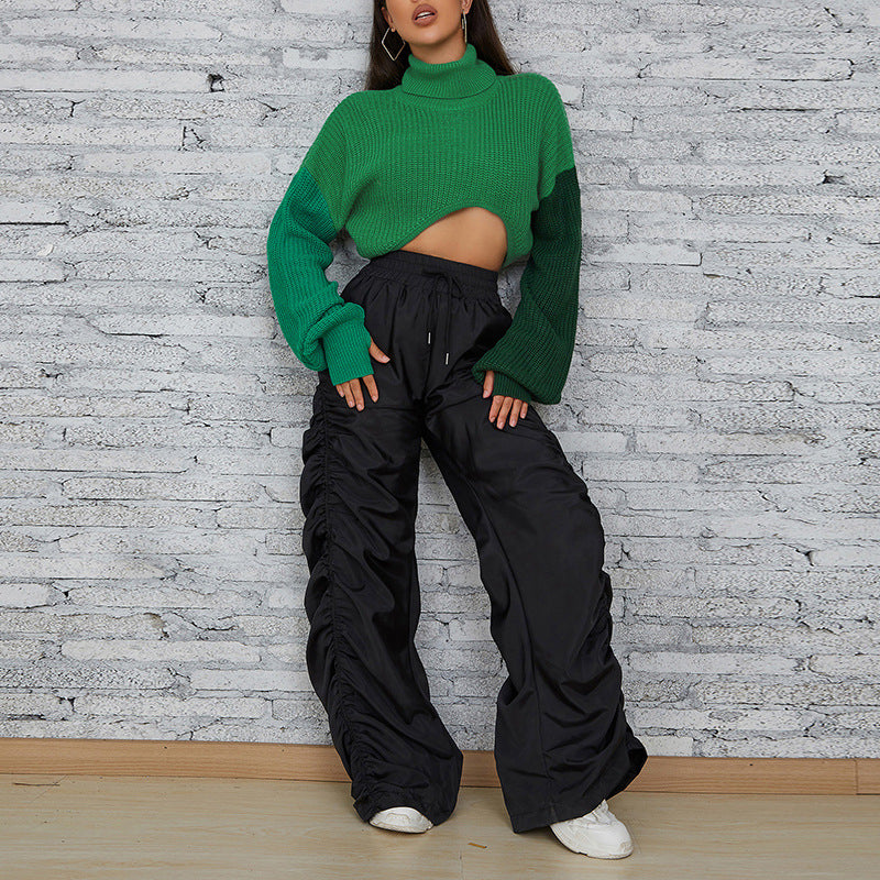 Funky Green and Edgy Half Cropped Pullover Sweater