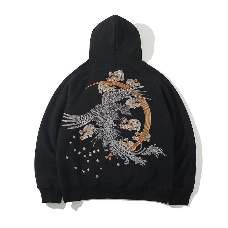 Black Power Chinese Bird Embroidered Sweater with HipHop Funky Style