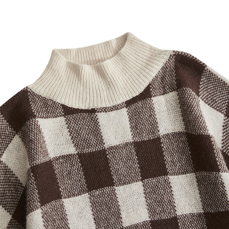 Comfy and Smart High Collar Checkered Sweater for UNISEX