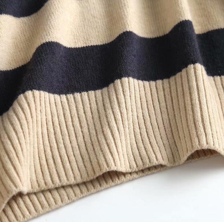 Autumn Chic Black Stripy Oversized Knitted Sweater