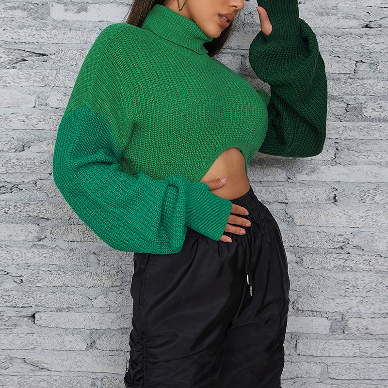 Funky Green and Edgy Half Cropped Pullover Sweater