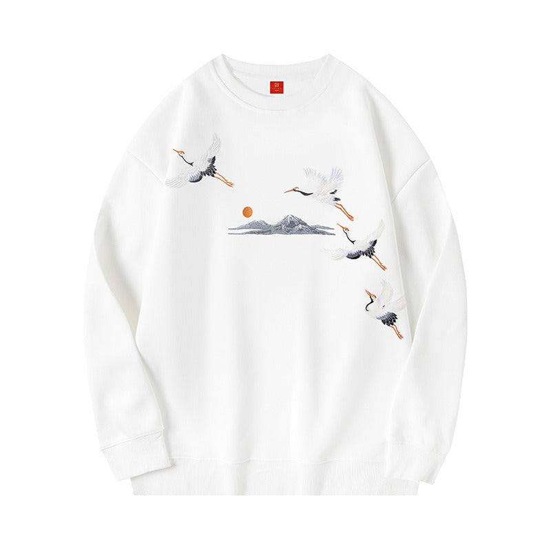 Chinese Ibis Embroidered Sweatshirt Hip Hop Streetwear