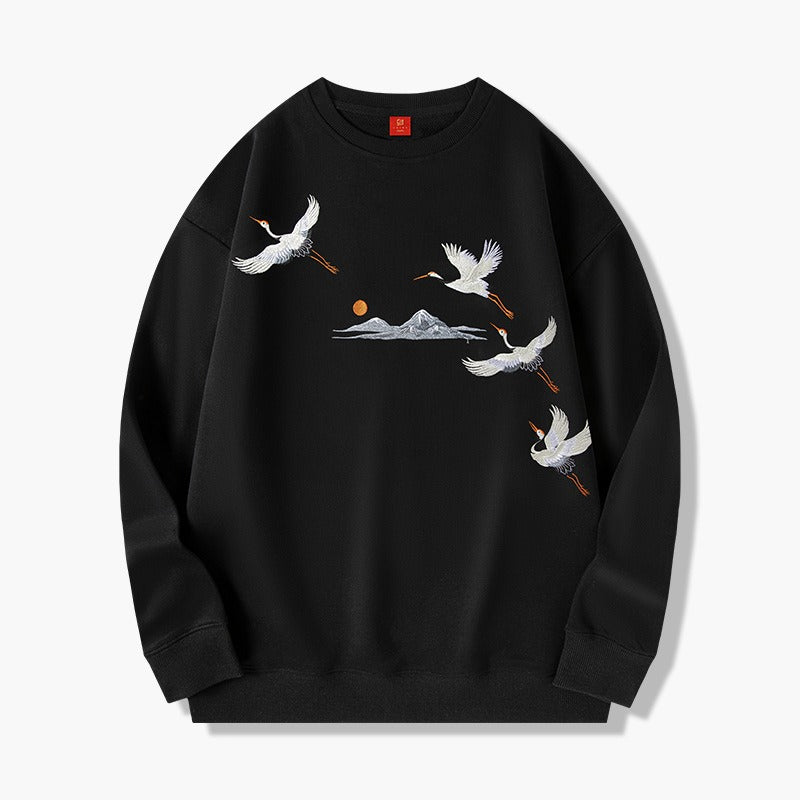 Chinese Ibis Embroidered Sweatshirt Hip Hop Streetwear