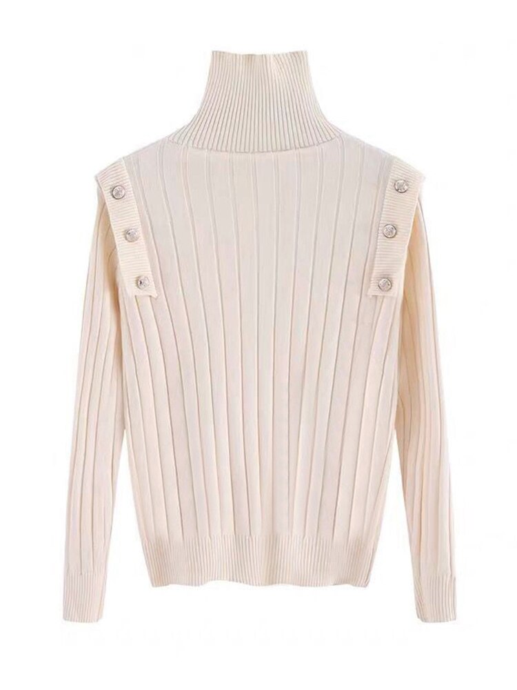 Pullover High Neck Knitwear Slim Buttoned Trends