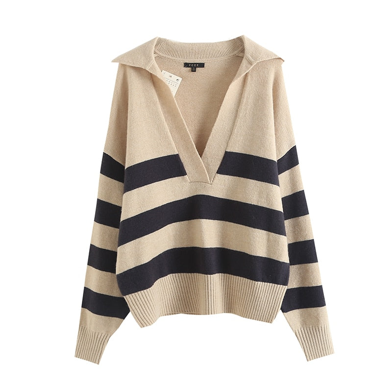 Autumn Chic Black Stripy Oversized Knitted Sweater