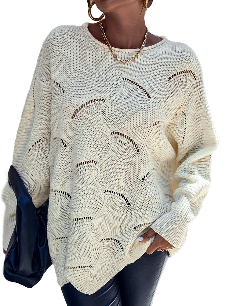 Autumn Wavy Crochet Knitwear Long Sleeve Pullover Sweater