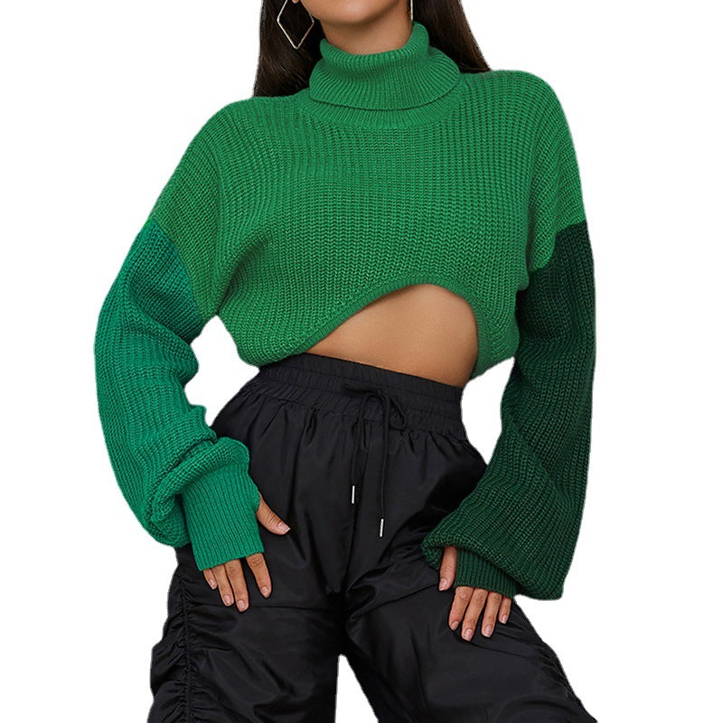 Funky Green and Edgy Half Cropped Pullover Sweater