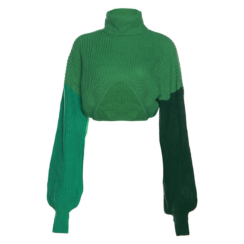 Funky Green and Edgy Half Cropped Pullover Sweater