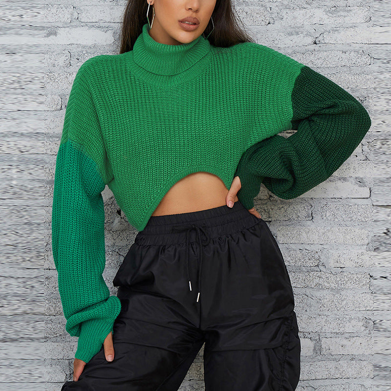 Funky Green and Edgy Half Cropped Pullover Sweater