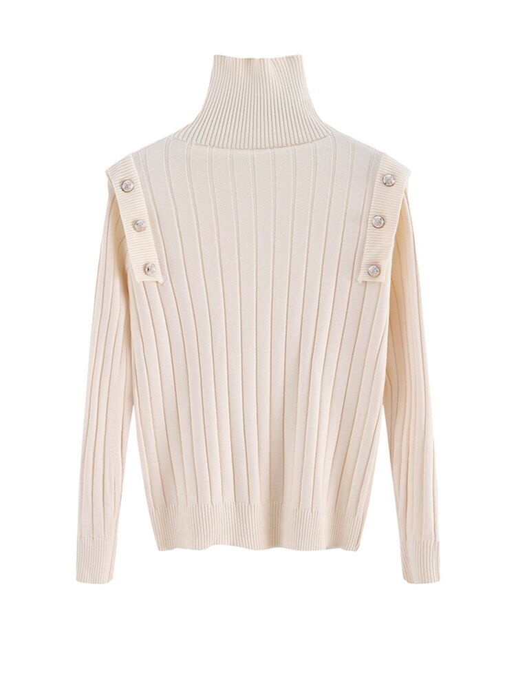 Pullover High Neck Knitwear Slim Buttoned Trends