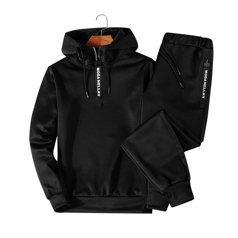 Two Piece Sportswear Skinny Male Pullover Hoodie with Casual Joggers