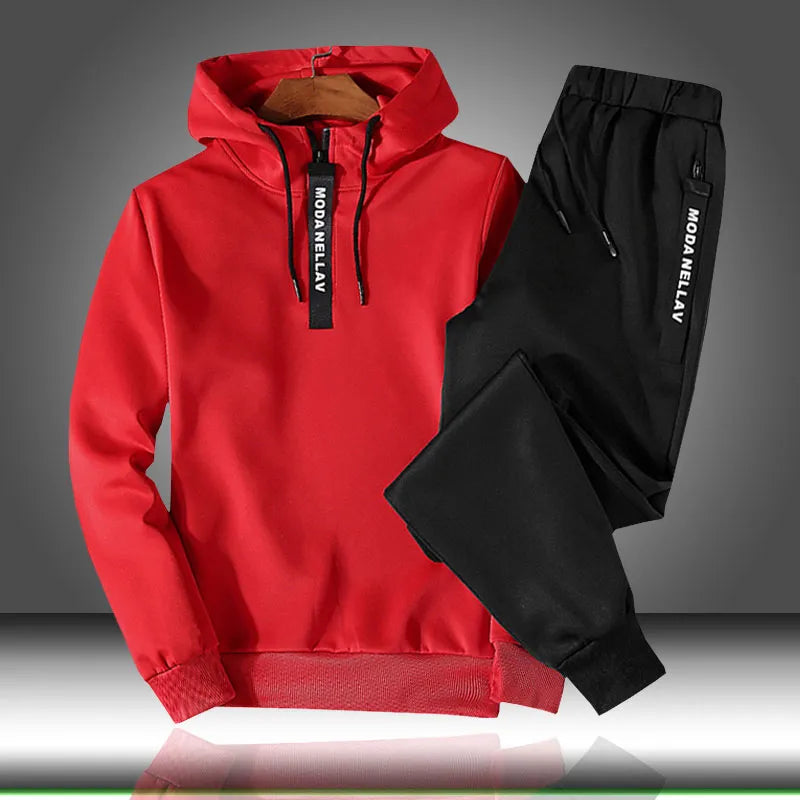 Two Piece Sportswear Skinny Male Pullover Hoodie with Casual Joggers