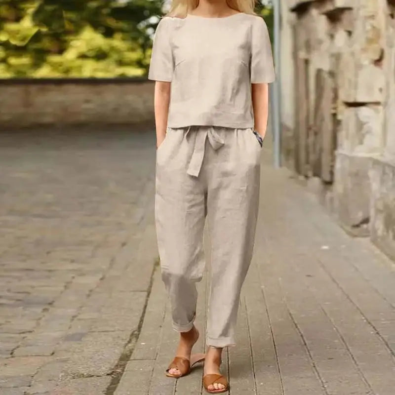 Women's Summer Matching Set Solid Color Blouse And Trousers Two piece Casual Wear